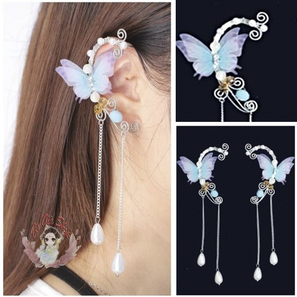 Bông tai vintage bướm xanh trang sức