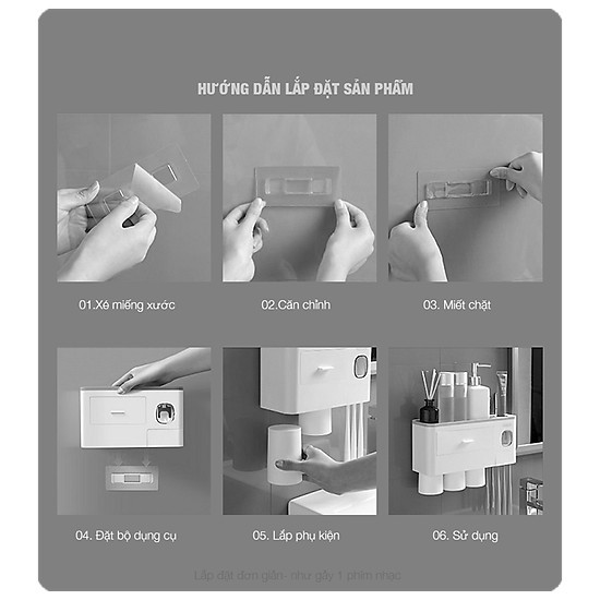Bộ nhả kem đánh răng tự động kèm cốc từ tính hít giá treo bàn chải OENON gắn tường sang trọng