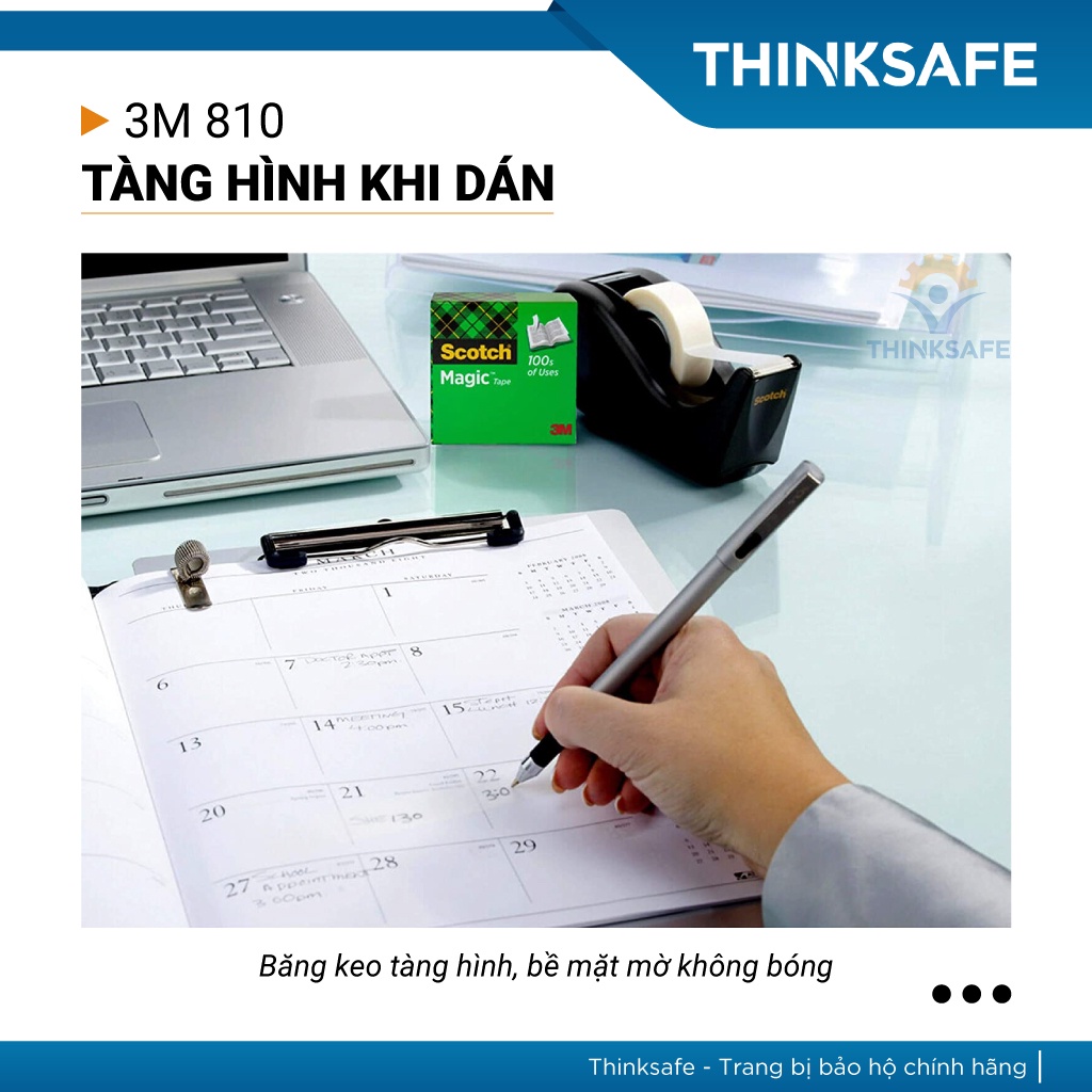 Băng keo 3M Scotch Magic Tape 810, thiết kế vô hình, dùng được cho photo, kích thước 19mm x 32.9m - Thinksafe