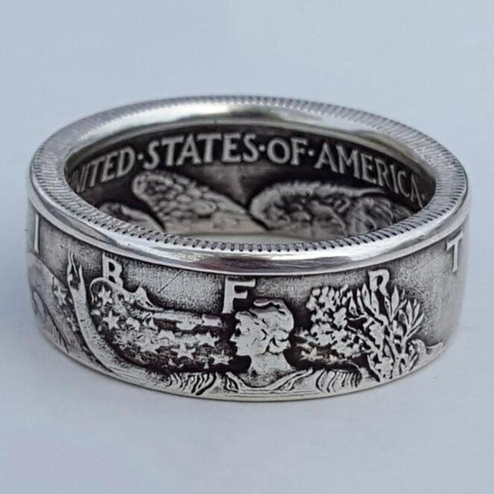 Nhẫn Thép Titan Mạ Bạc Hình Đồng Xu Phong Cách Cổ Điển Thời Trang Cho Nam