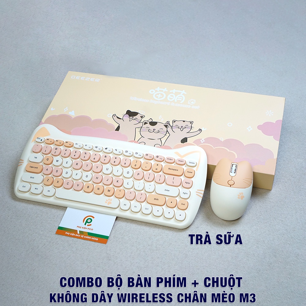 Bộ bàn phím Chuột máy tính không dây Wireless dễ thương hồng cute GEEZER M3 đối thủ của Logitech