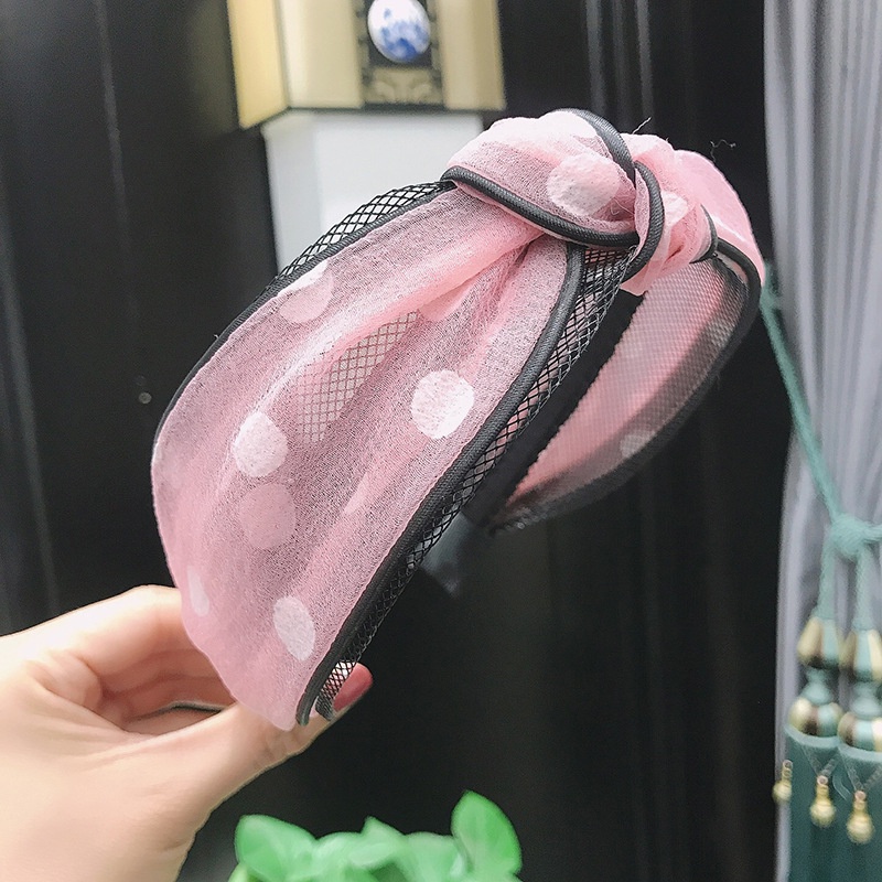 Băng Đô Vải Ren Lưới Họa Tiết Chấm Bi Thắt Nút Bản Rộng Thời Trang Cho Nữ