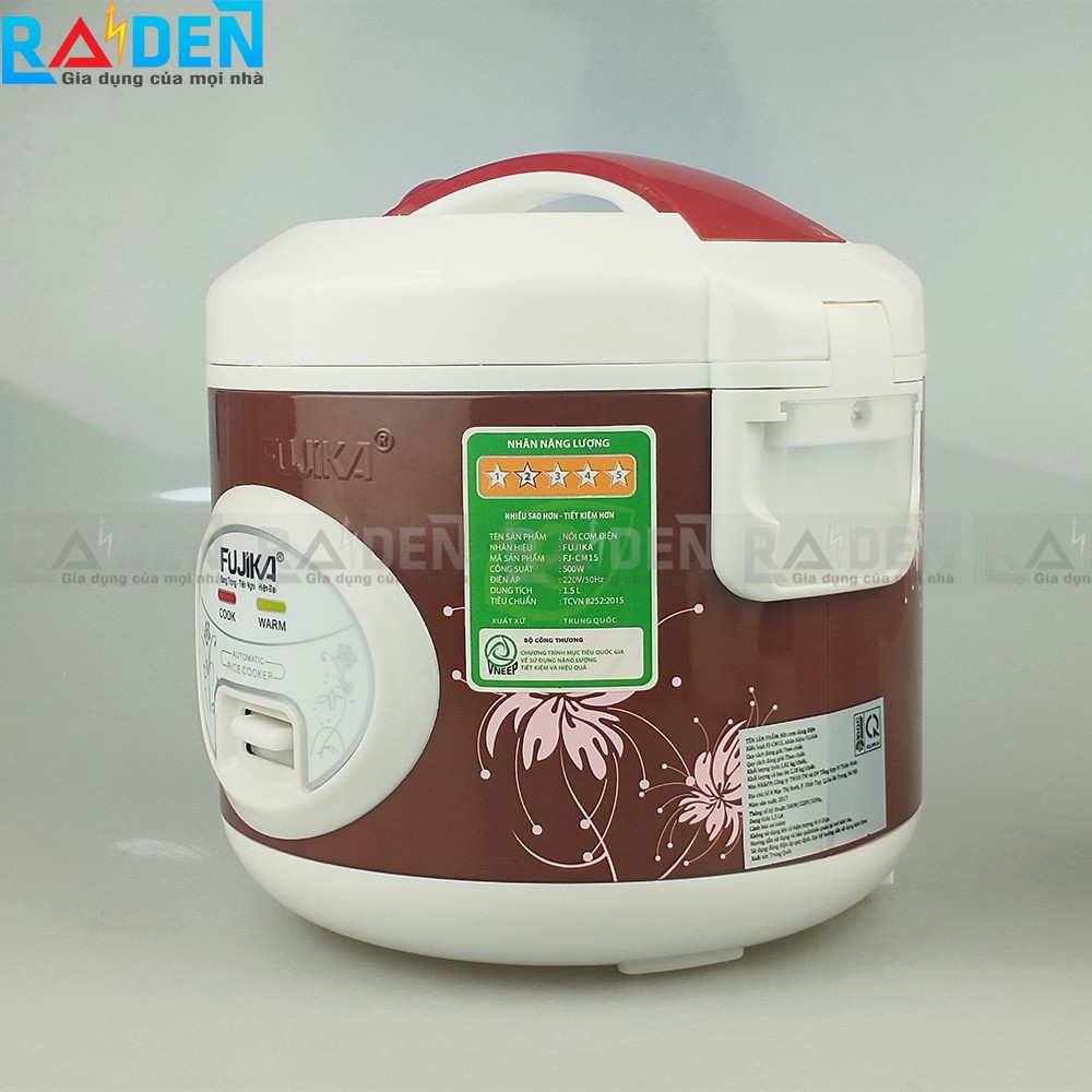 Nồi cơm điện nắp gài 1.5L Fujika FJ-CM15 dành cho 4 - 5 người ăn - Họa tiết ngẫu nhiên