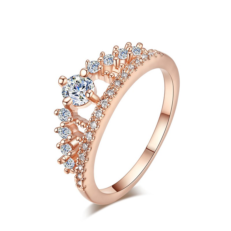 S925 Nhẫn bạc sterling 925 mạ vàng hồng 18k đính đá giả kim cương thiết kế kiểu vương miệng cho nữ R1166