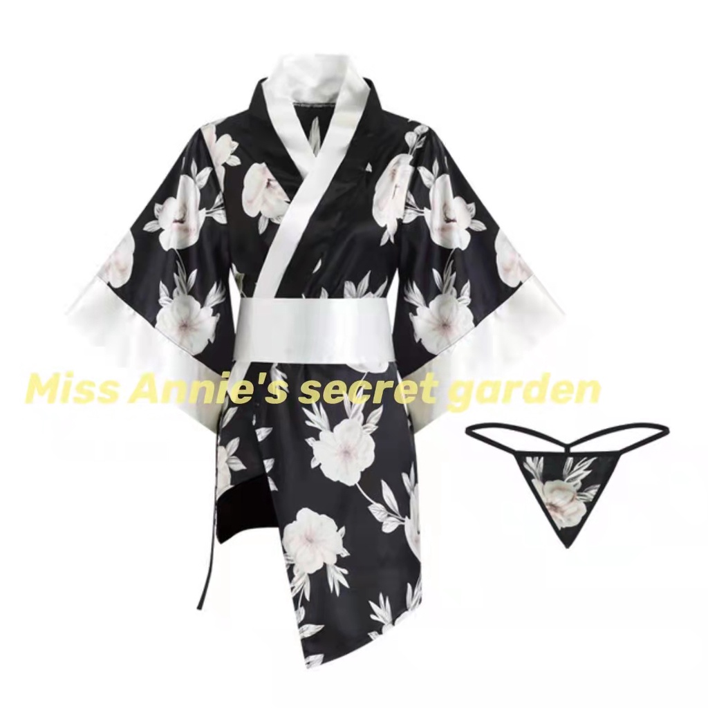 🎁Đồ ngủ sexy🎁Kimono Áo choàng ngủ lụa satin cao cấ+Quần lót Freesize 40-65kg (Không có tất)---020 | BigBuy360 - bigbuy360.vn