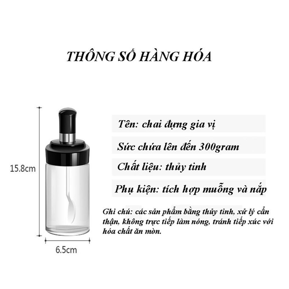 [Max Rẻ] Lọ đựng gia vị thủy tinh PiHouse , hũ đựng gia vị có thìa thông minh
