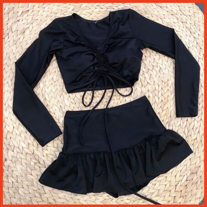 Bikini 2 Mảnh Dài Tay Váy Xòe Áo Tắm Rút Dây Thời Trang Siêu Xinh SV2M0RD