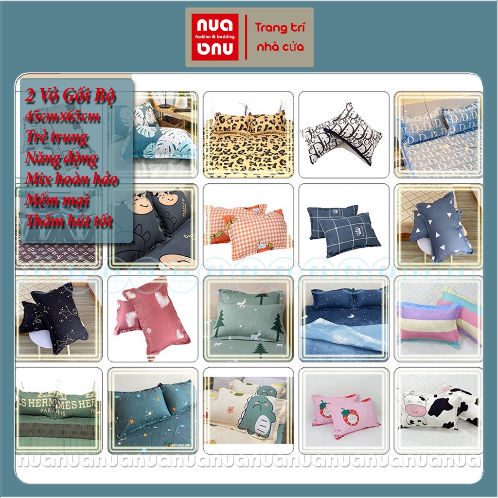 [ Hàng tặng kèm không bán ] Đôi vỏ gối nằm ( Cùng bộ ga giường ) cotton poly có khoá kéo bao lồng ruột gối