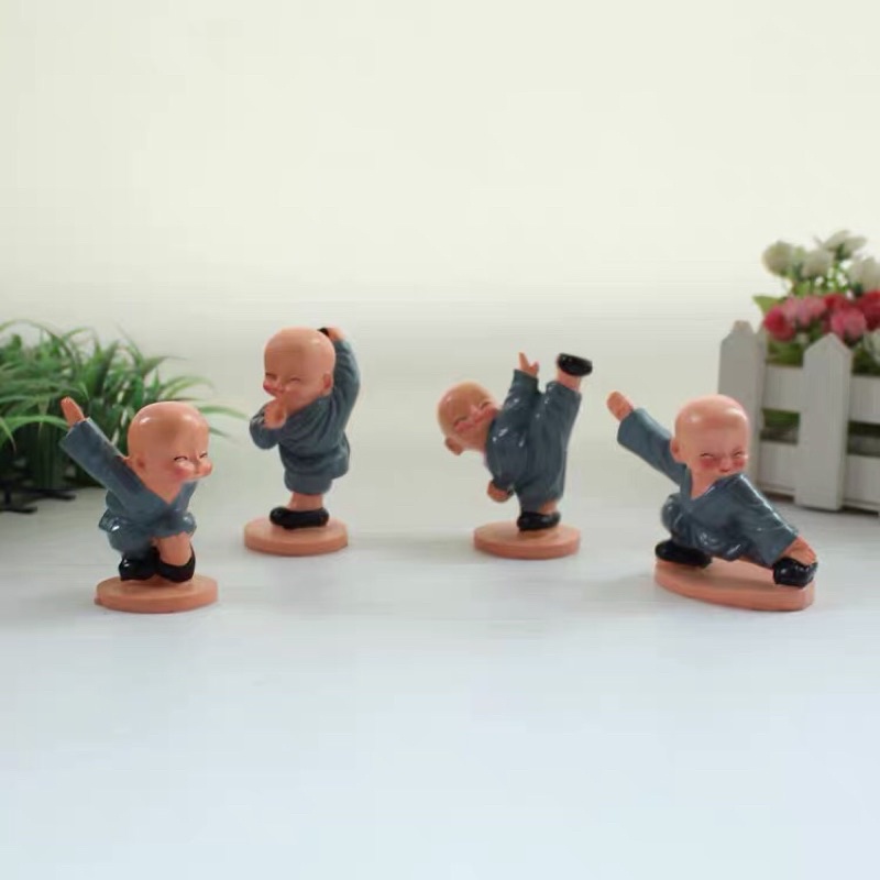 Bộ tượng 4 chú tiểu múa võ trang trí tại nhà, văn phòng, để xe hơi