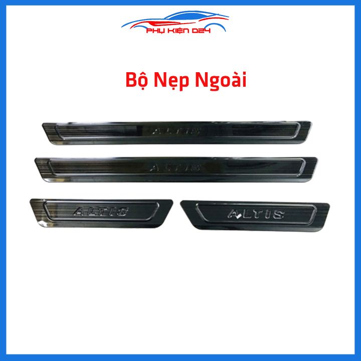 Bộ ốp bậc cửa trong ngoài nẹp bước chân Altis 2014-2015-2016-2017-2018-2019-2020-2021 vân Titan chống trầy trang trí xe