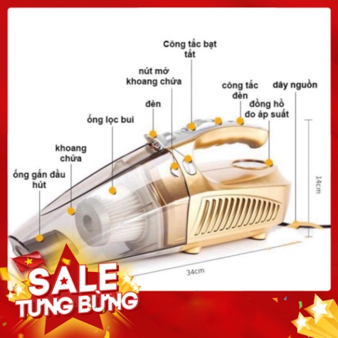 [FREE SHIP] 💥[CHÍNH HÃNG + FREE SHIP]💥 Máy Hút Bụi ô tô 4 in 1 Bơm Lốp Đo Áp Suất Và Đèn Pin Siêu Sáng BẢO HÀNH 1 NĂM�