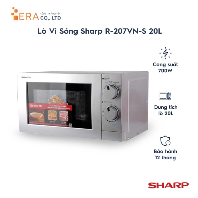 [Mã ELHADEV giảm 4% đơn 300K] Lò Vi Sóng Sharp R-207VN-S 20L