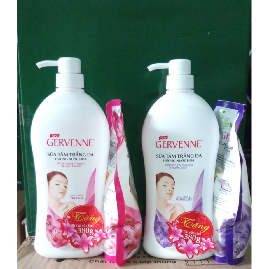 Sữa tắm Gervenne trắng da hương hoa 900g/1,2L/450g tặng túi 380g/ 450g/90g