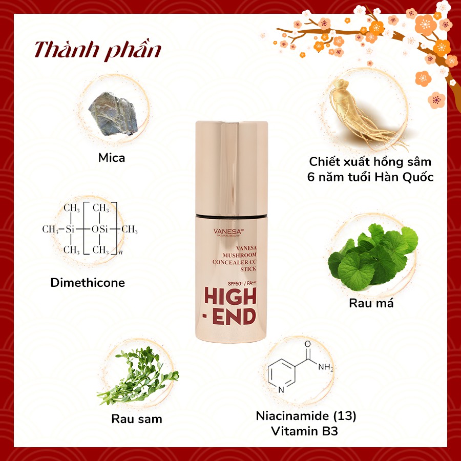Kem nền che khuyết điểm kèm bông tán kem Vanesa CC HIGHEND Mushroom Concealer CC Stick HÀN QUỐC | BigBuy360 - bigbuy360.vn