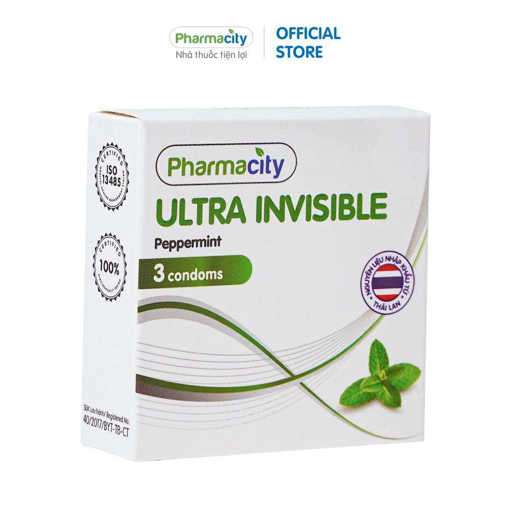 Bao cao su siêu mỏng hương dâu và hương bạc hà Pharmacity Ultra Invisible (3 cái/hộp)