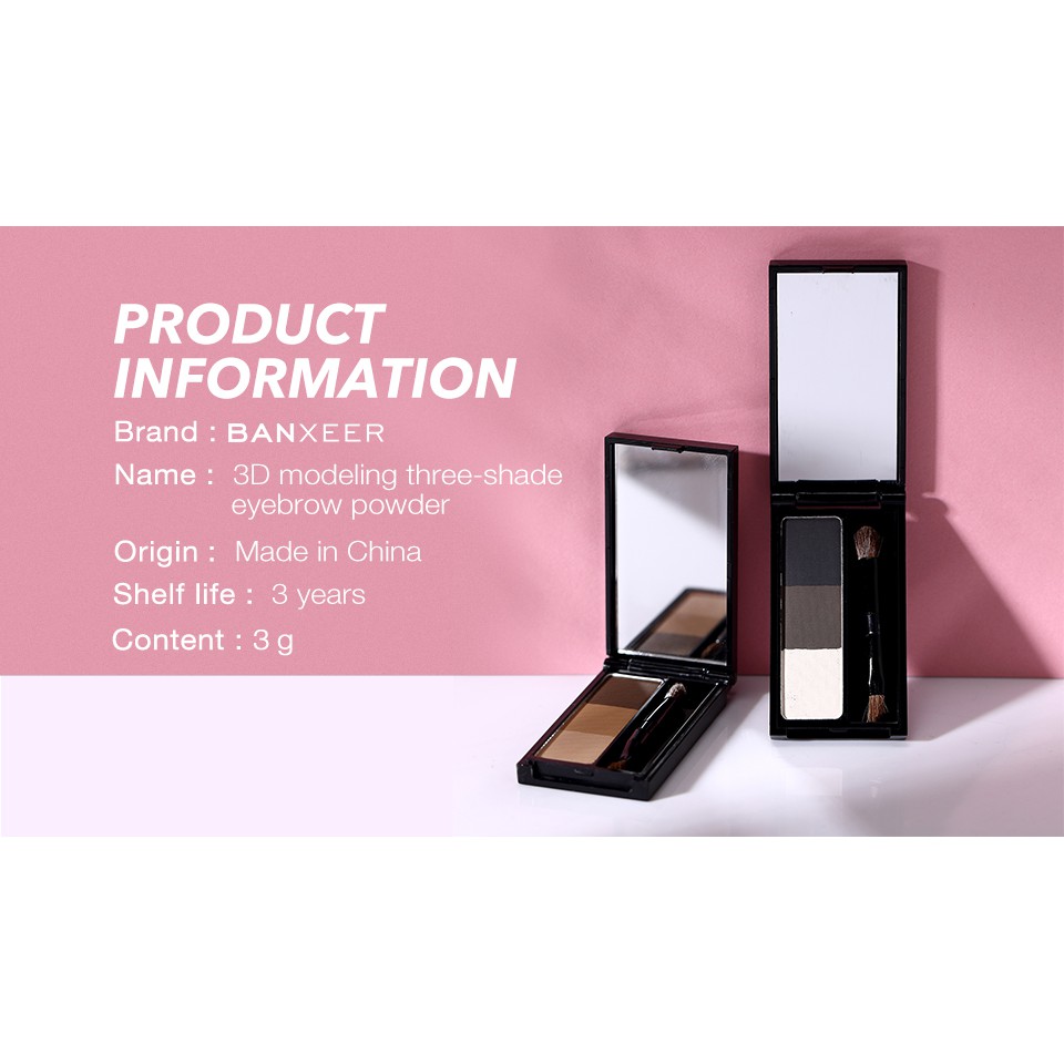 Bảng phấn trang điểm lông mày BANXEER 3 màu chống thấm nước lâu trôi kèm cọ 28g | BigBuy360 - bigbuy360.vn