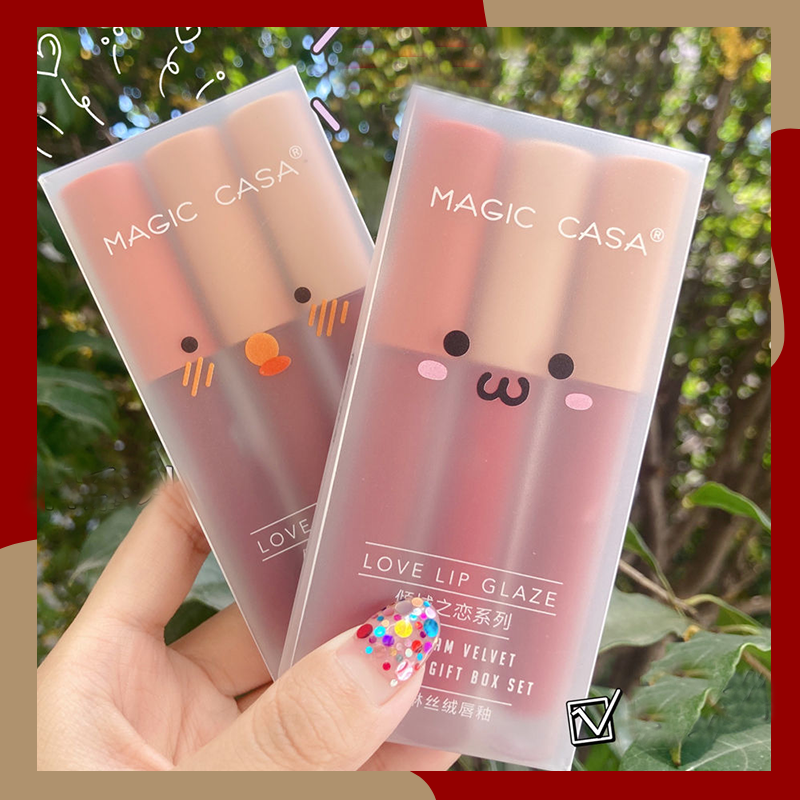 【3 cái một bộ】Hộp son kem lì học sinh không phai