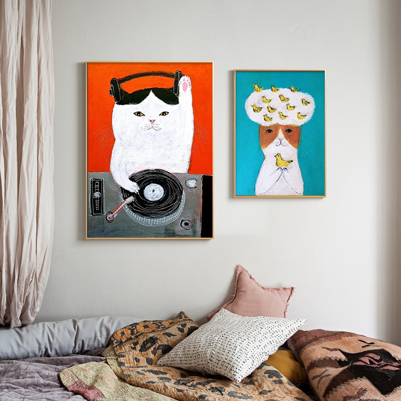 Tranh Treo Tường Trang Trí Hình Chú Mèo Vui Nhộn