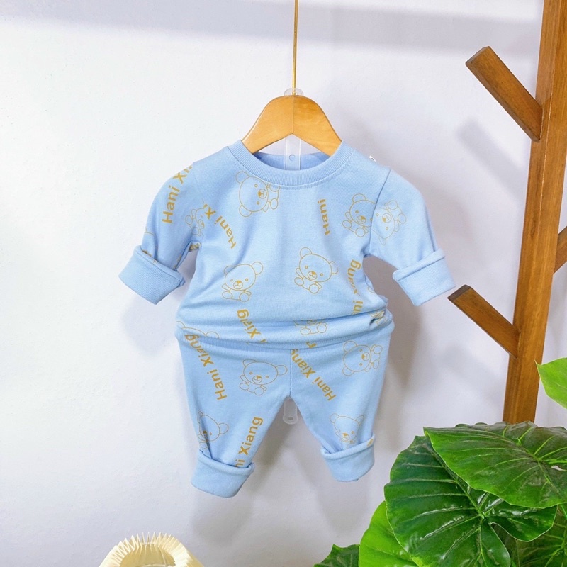 Bộ đồ body chất len tăm in hình gấu dày dặn bé trai và bé gái 8-18kg siêu hot Thu Đông 2022