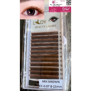 Mi Mix Nâu Tây Brown Độ Cong D, Độ Dày 0.07, Độ Dài 8-13mm Mi Lady Lashes - Lẻ 1 Khay