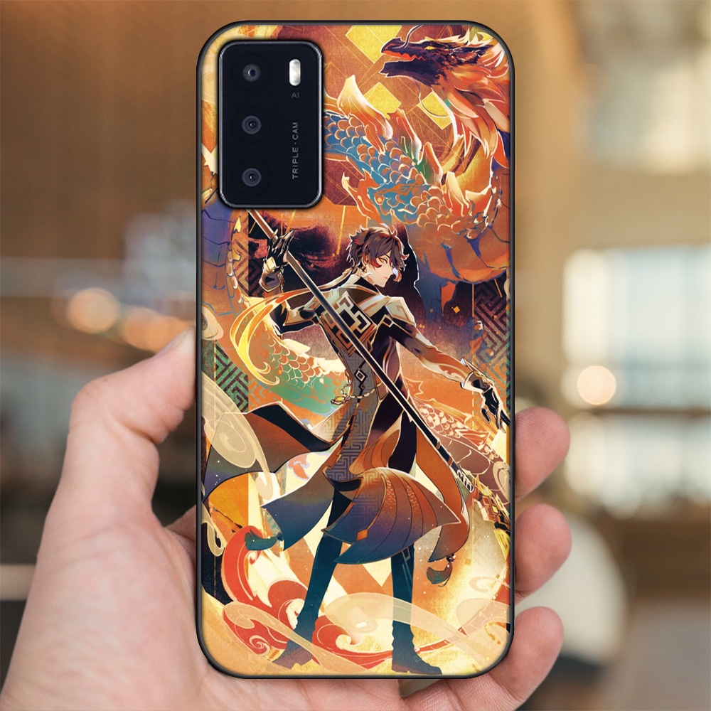 Ốp lưng Oppo A16 viền đen in hình Zhongli Genshin Impact