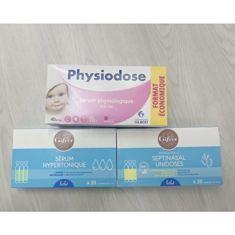 Nước muối sinh lý Gifrer - Physiodose Pháp tép hồng/ xanh/ vàng cho bé