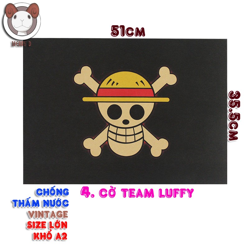 Poster 51x36cm ONE PIECE CHỦ ĐỀ Vintage - Hình Vua Hải Tặc - TEAM LUFFY - TEAM THẤT VŨ HẢI - SHANKS - ACE - LUFFY