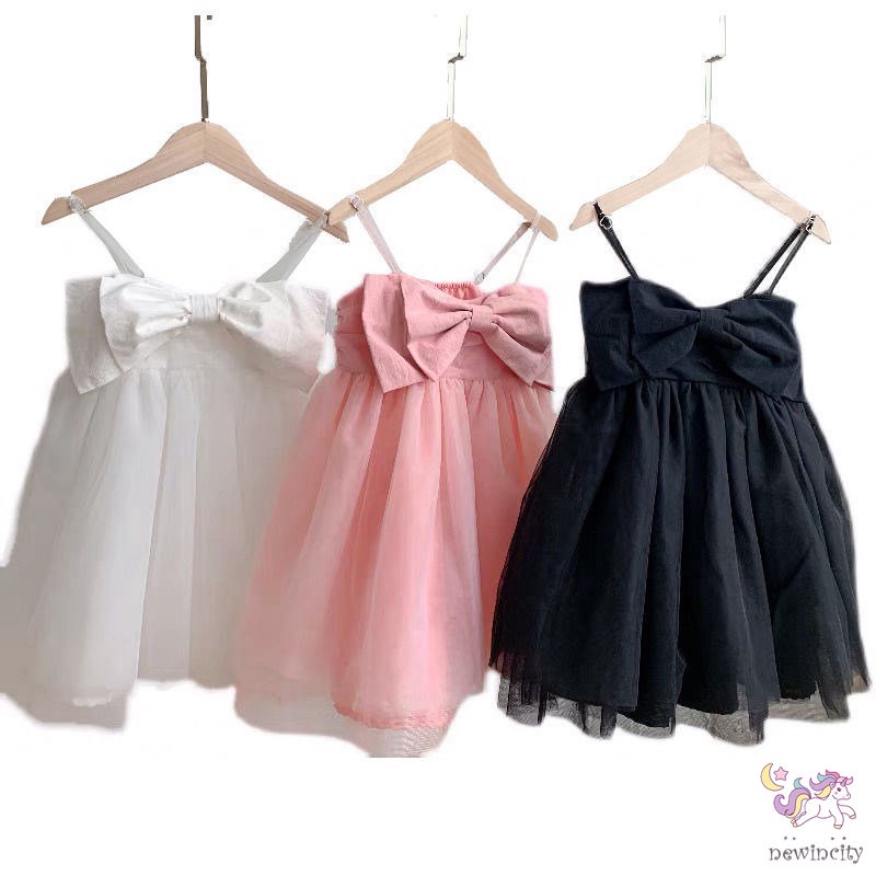 Đầm công chúa hai dây đính nơ kiểu Hàn Quốc xinh xắn dành cho bé gái