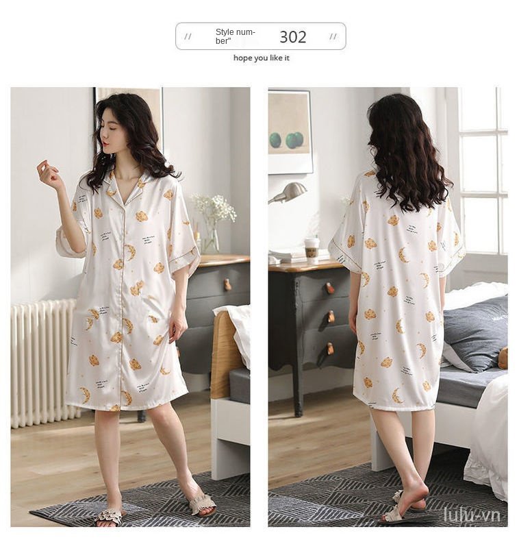 Đồ Ngủ Pajamas Chất Phi Bóng Phong Cách Sang Trọng Dành Cho Nữ