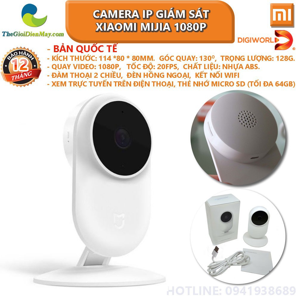 [SaleOff] [Bản quốc tế] Camera IP giám sát thông minh Xiaomi Mijia 1080P góc 130 độ - Bảo hành 12 tháng - Shop Thế Giới 