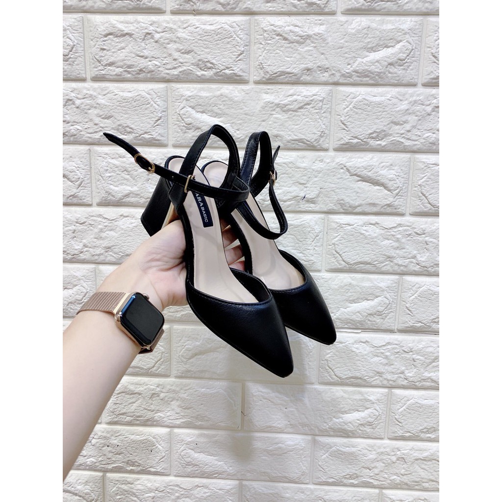 [KÈM ẢNH THẬT] GIÀY SANDAL BỊT MŨI CÔNG SỞ GÓT VUÔNG BỌC VÀNG CAO 7P DA LÌ XỊN XÒ HÀNG VNXK BAO BỀN