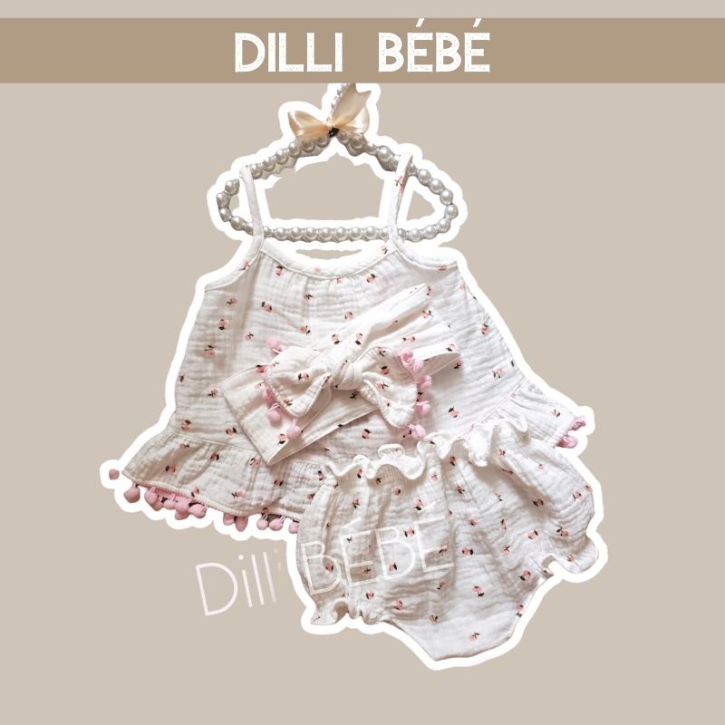 Đồ bộ áo 2 dây quần cho bé gái trẻ em sơ sinh 0 12 tháng Boho Hàn Quốc - Dilli Bebe
