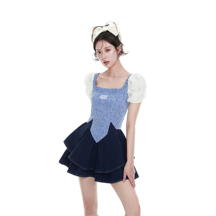 Đầm kiểu ZHELIHANGFEI cổ vuông tay phồng thời trang xinh xắn cho nữ