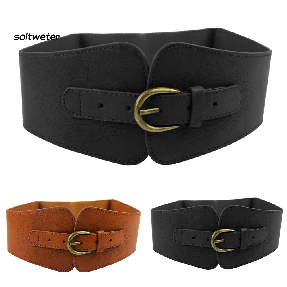 Thắt lưng bản rộng chất liệu da giả có khóa gài thời trang cho nữ