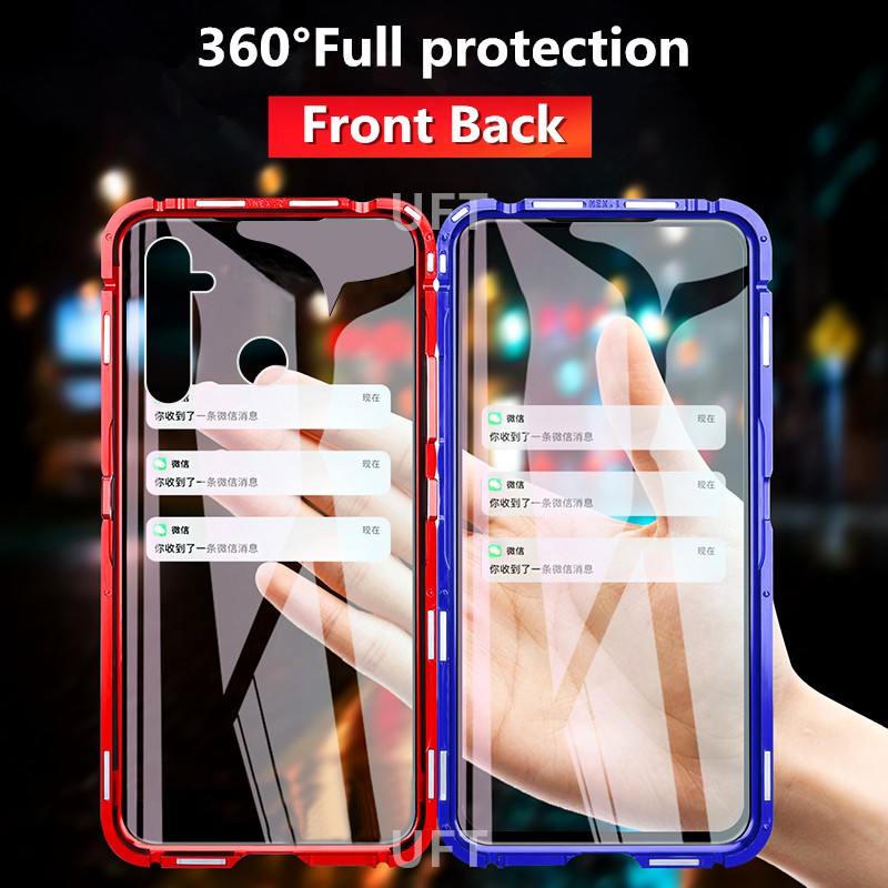 Xiaomi Redmi Note 8 Pro Flip Metal Magnetic Front Back Tempered Glass Back cover Phone Cases Shockproof