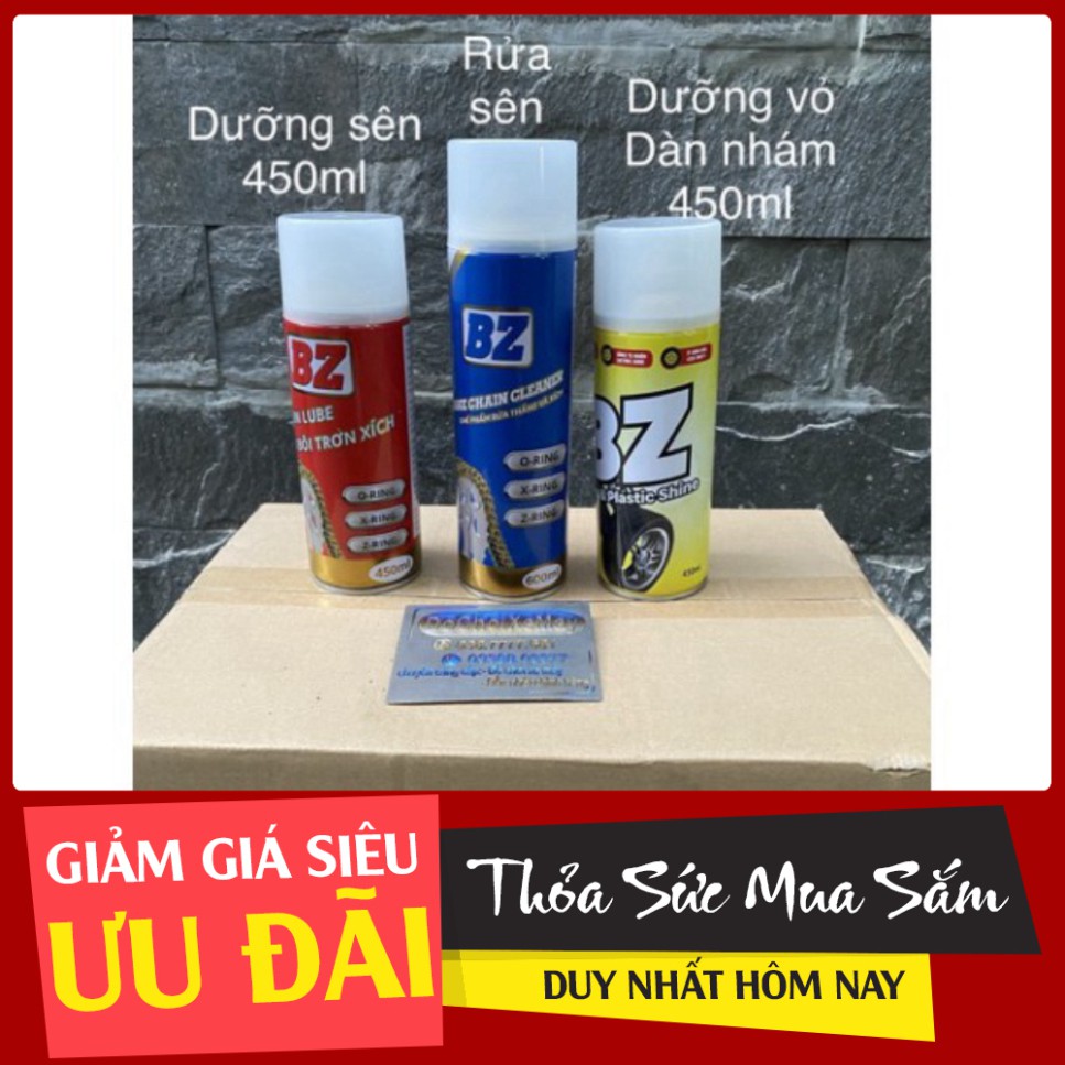 [HÀNG TỐT NHẤT] Combo Bz 3 chai Dưỡng Sên 450ml ,rửa sên 600ml ,dưỡng bóng vỏ xe dàn nhám 450ml.MS 800 ĐẠI KA_GROUP