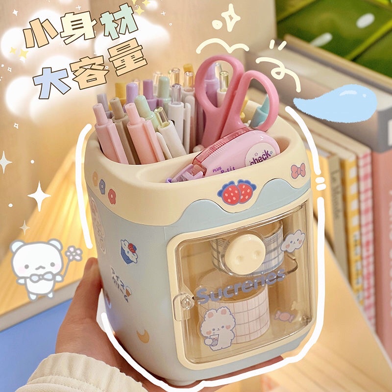 Ống cắm bút cọ có ngăn đôi mini hình lợn