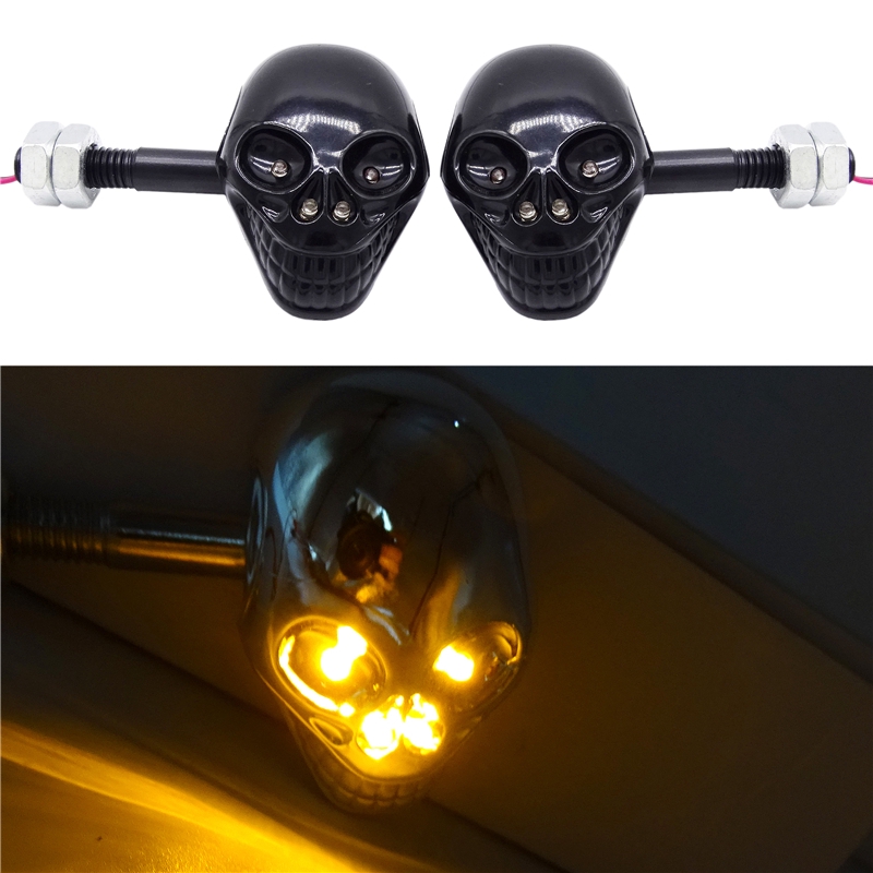 1 Cặp Đèn Tín Hiệu Xe Máy Hình Đầu Lâu Trắng / Đen 12v