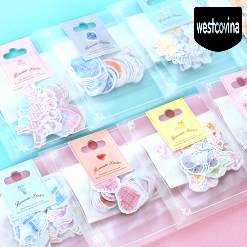 Phương Tây✎Bộ 70 Miếng Dán PVC Màu Nước Dễ Thương Trang Trí Vali Laptop