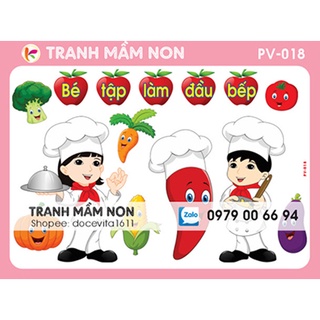 Decal mầm non- bé tập làm đầu bếp pv-018 khổ lớn 127x80