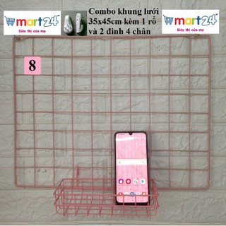 Combo mầu hồng lưới sắt 35x45cm + rổ + 2 ghim 4 chân