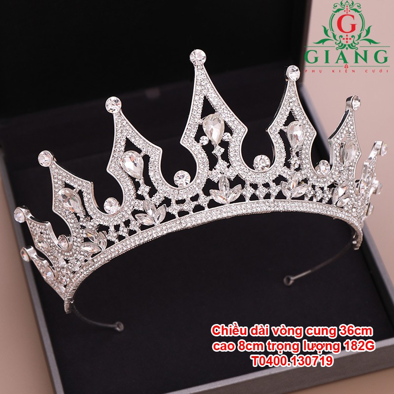 Vương miện cô dâu phụ kiện cưới giang vương miện chóp cao 8 cm