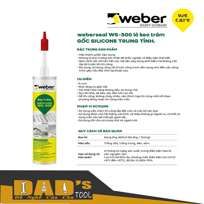 KEO SILICONE TRUNG TÍNH DẠNG ỐNG 300ml  WEBERSEAL WS-500
