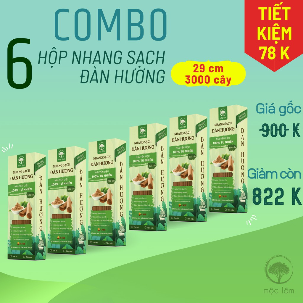 [COMBO] 6HỘP Nhang Sạch Đàn Hương 3000cây - 29cm  - TIẾT KIỆM 78K - Nhang thiên nhiên MỘC LÂM