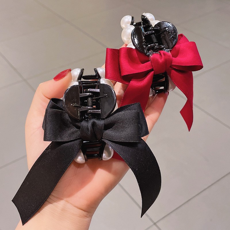 Kẹp Tóc Hình Nơ Đính Ngọc Trai Thanh Lịch Cho Nữ