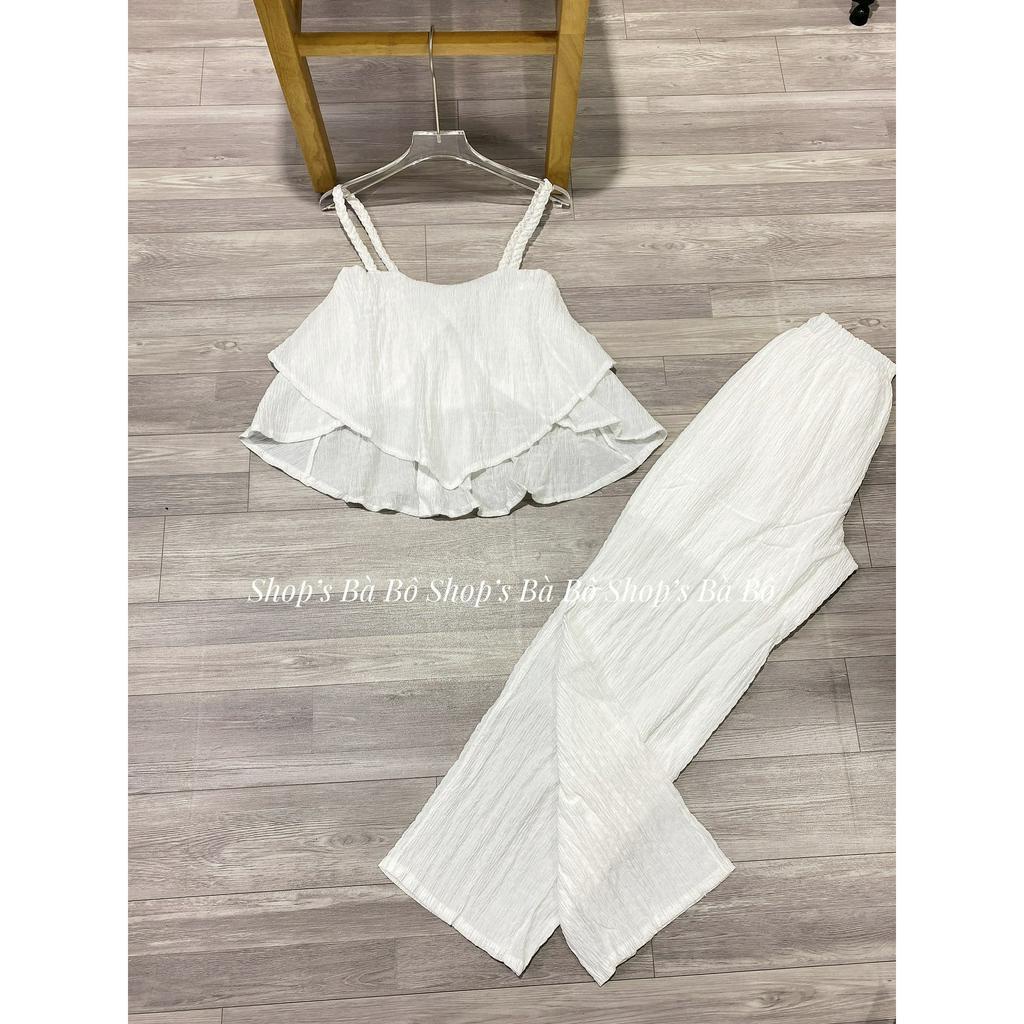 Bộ mặc nhà, mặc đi chơi cho nữ, áo hai dây đan tít, quần dài chất xốp đẹp, form chuẩn