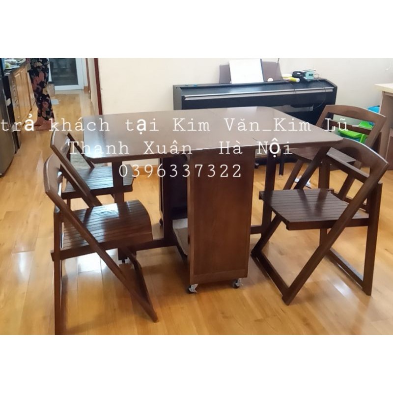 Bộ bàn ăn thông minh 4 ghế Gỗ Sồi Nga 100% ko pha gỗ tạp | BigBuy360 - bigbuy360.vn