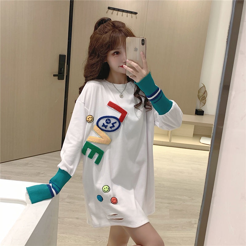 Áo Thun Tay Dài Size Lớn Màu Sắc Tương Phản Phong Cách Hàn Quốc Dễ Phối Đồ Thời Trang