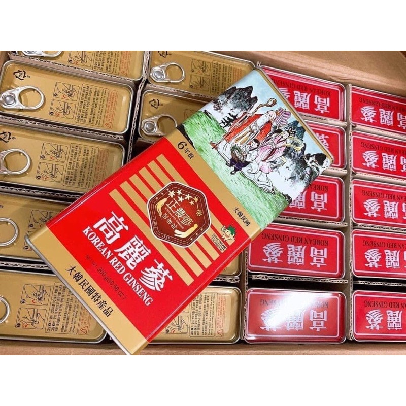 Hồng sâm khô hộp thiếc 10 củ to 300gr Hàn Quốc