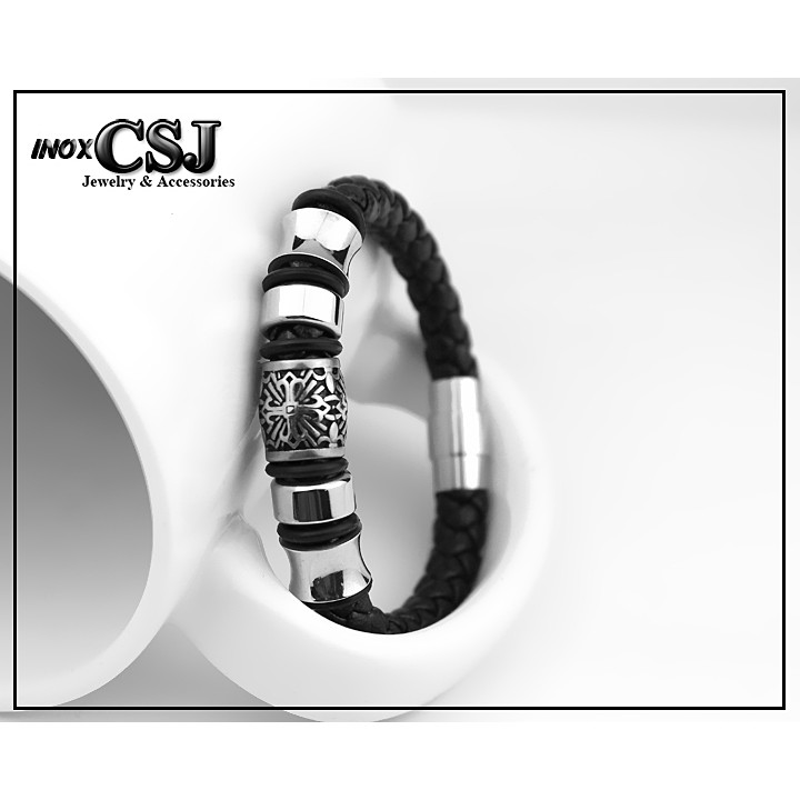 vòng tay dây da cao  cấp khóa inox vip không đen hình VIKING siêu đẹp - chuẩn thời trang - 03 mẫu